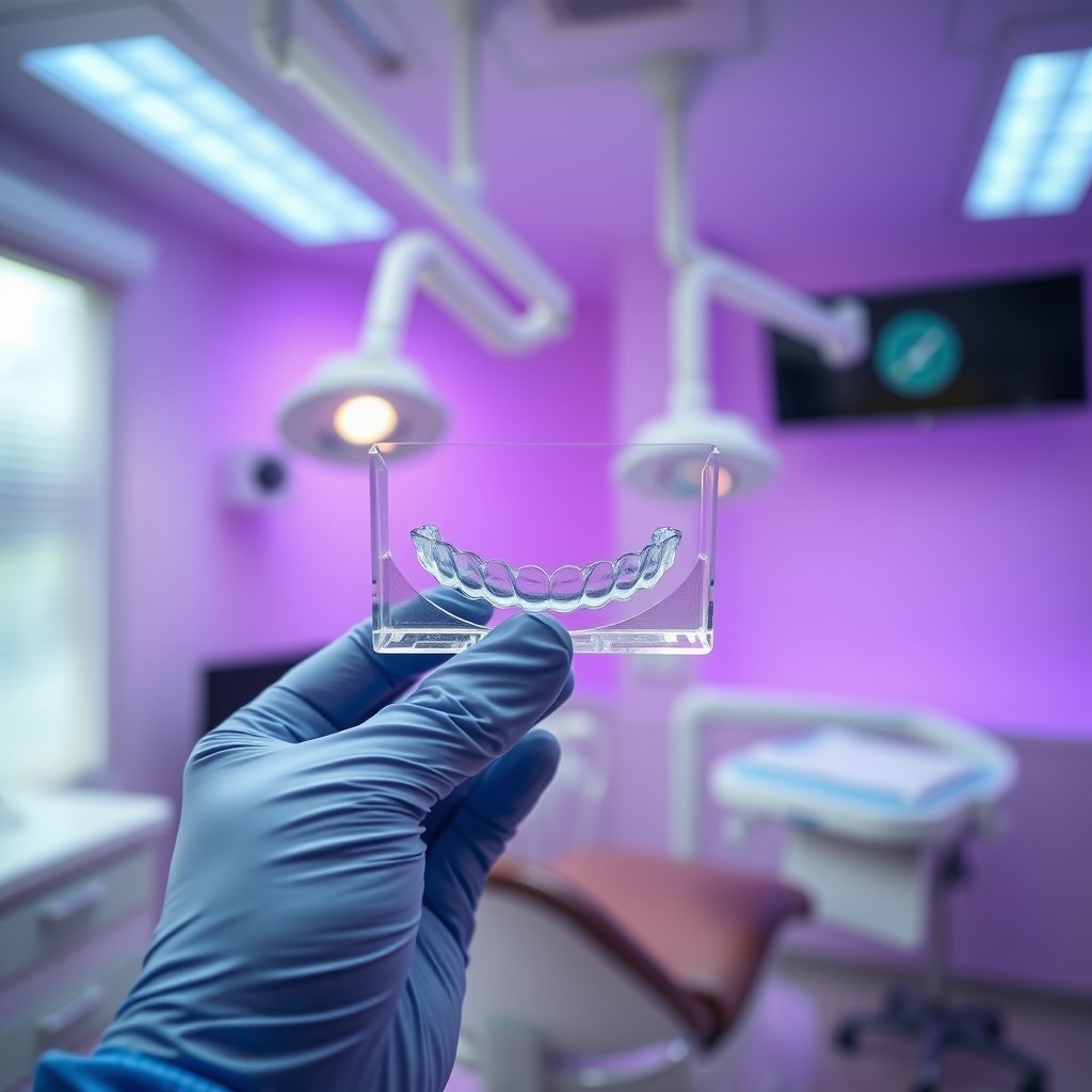Clear dental aligner tray offered at Mezan Dental Perfections
